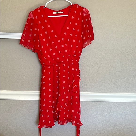 Mi Ami Red Polka Dot Wrap Dress, small - Picture 1 of 5